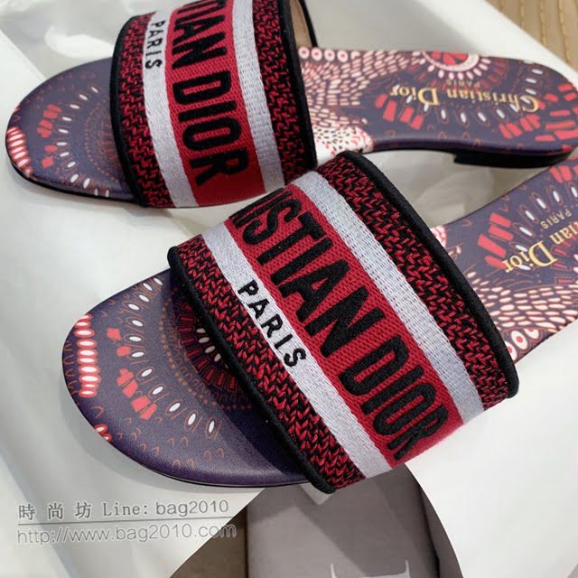 DIOR女鞋 迪奧2021專櫃新款磨砂新大底涼拖 Dior一字型刺繡平拖  naq1490
